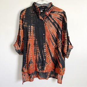 Dilemma New York Vintage 90s Tie Dye Metallic Cotton Button Down Tunic Top